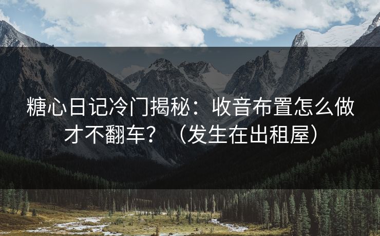 糖心日记冷门揭秘：收音布置怎么做才不翻车？（发生在出租屋）  第1张
